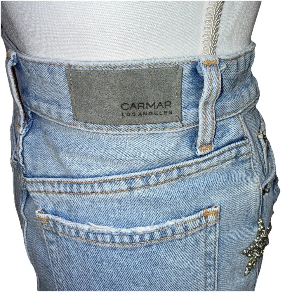 Carmar Colin Jean Skirt With Crystal Star Patches Size  25 MSRP $216 - Picture 6 of 10